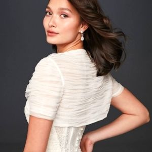 David's Bridal soft white cap sleeve bolero shrug
